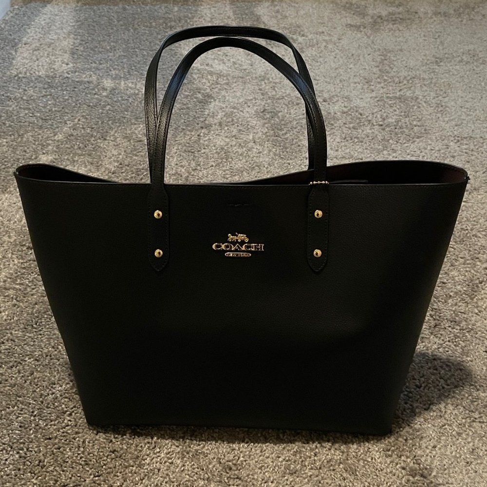 COACH Town Tote - Black Polished Pebble Leather - Picture 2 of 12